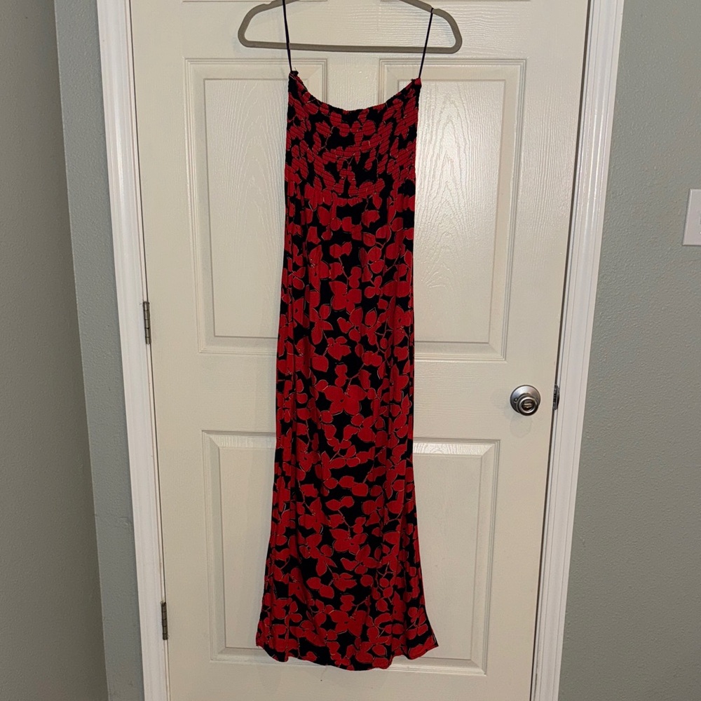 GAP Red and Navy Floral Maxi Strapless Dress